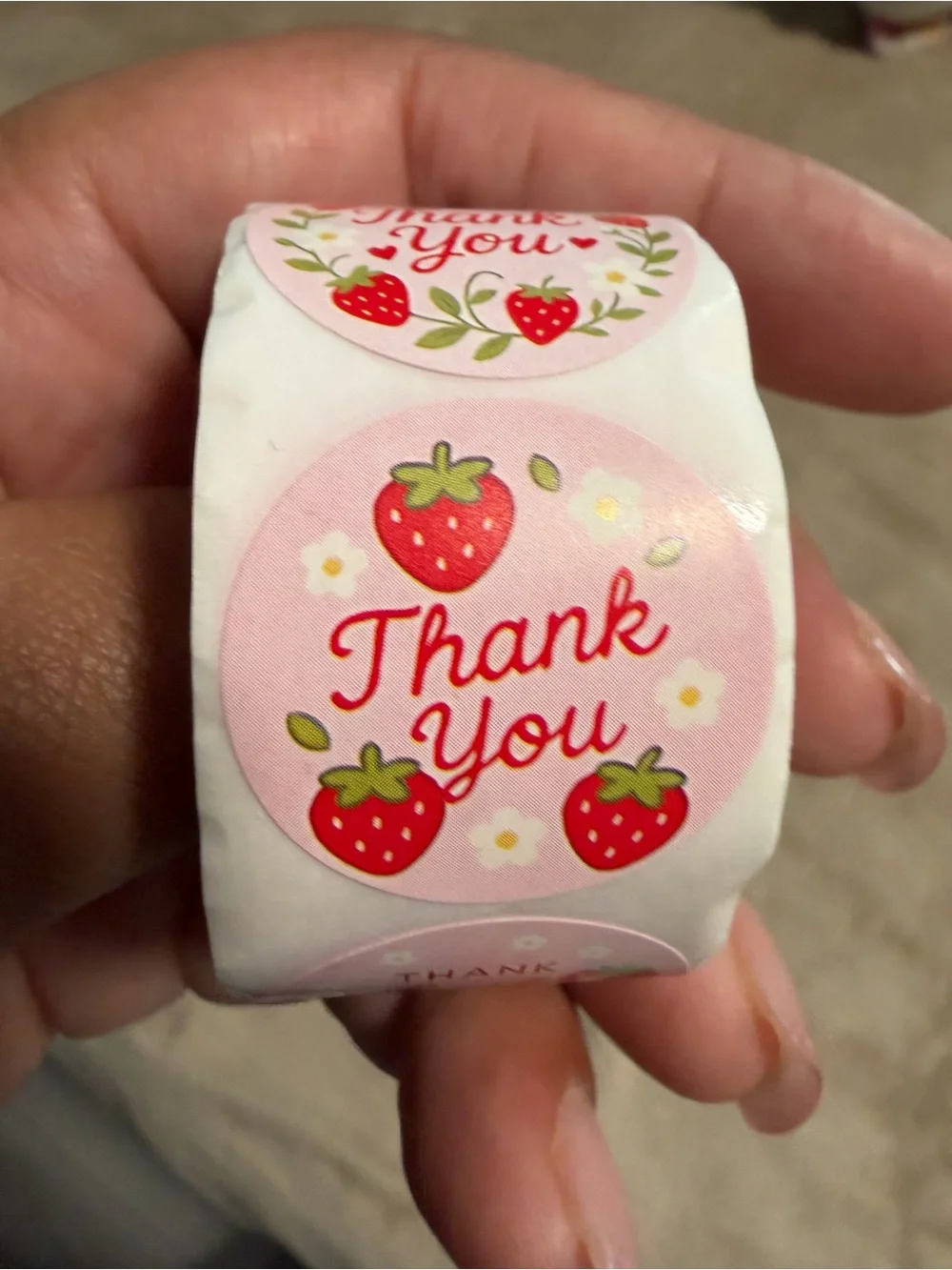 200 Thank You Strawberry Round Sticker Labels - Pink